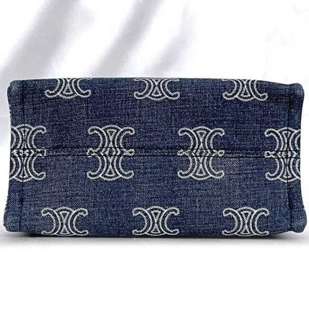 Celine Bag Cabataise Blue Brown Triomphe Denim Canvas Leather Logo Crossbody - Picture 5 of 10